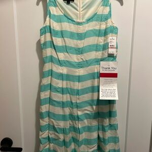 Striped Sleeveless Dress in Teal and White